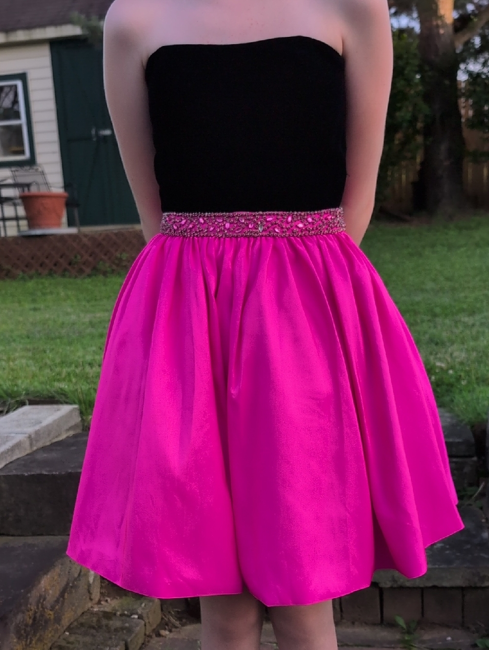 Sherri Hill Dress Black VelvetTop with Hot Pink Size 2